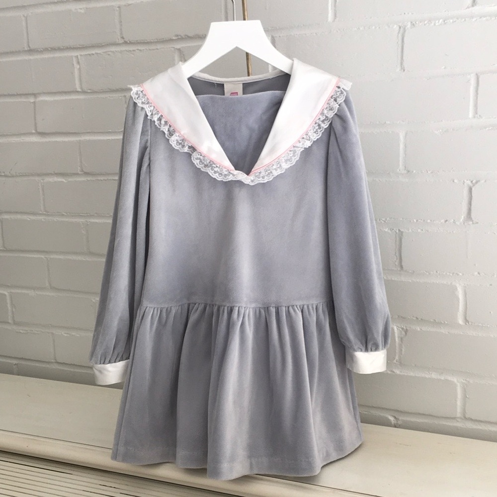 Classic Vintage Spring Grey Long Sleeve Dress Size 6